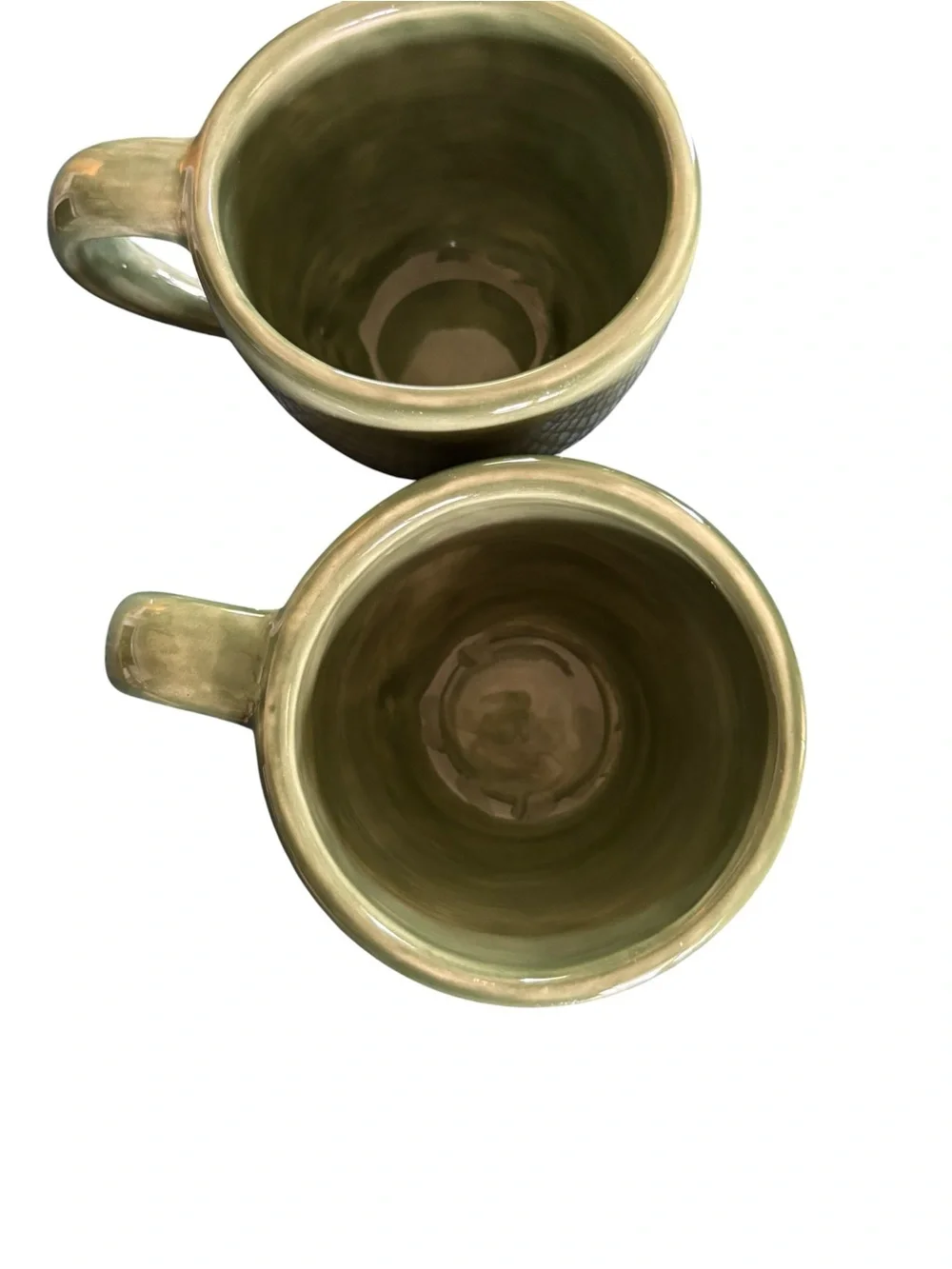 Pottery Barn Sausalito Set Two Coffee Mugs Thick Chunky Green Oversized Chic